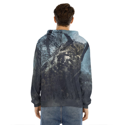 Owl At Night Print Men's Velvet Pullover Hoodie