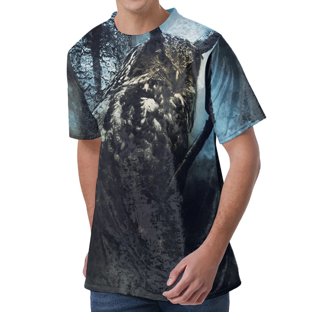 Owl At Night Print Men's Velvet T-Shirt