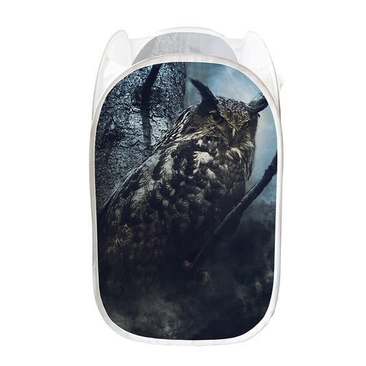 Owl At Night Print Mesh Laundry Hamper