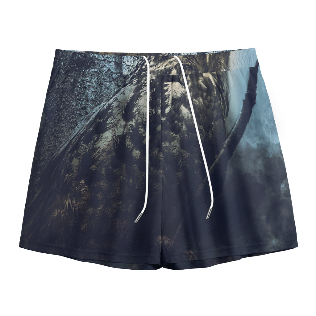 Owl At Night Print Mesh Shorts