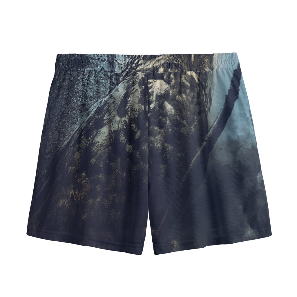 Owl At Night Print Mesh Shorts