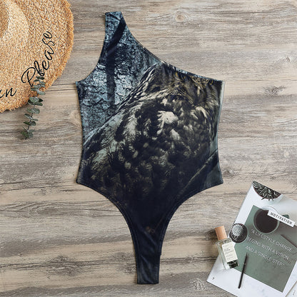 Owl At Night Print One Shoulder Bodysuit