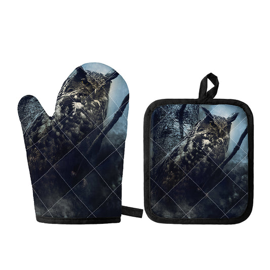 Owl At Night Print Oven Mitt And Pot Holder Set