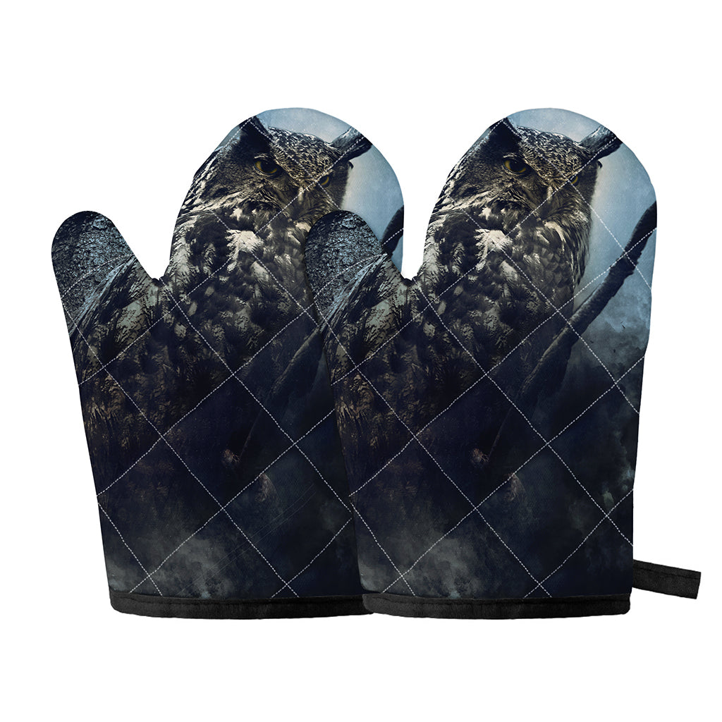 Owl At Night Print Oven Mitts
