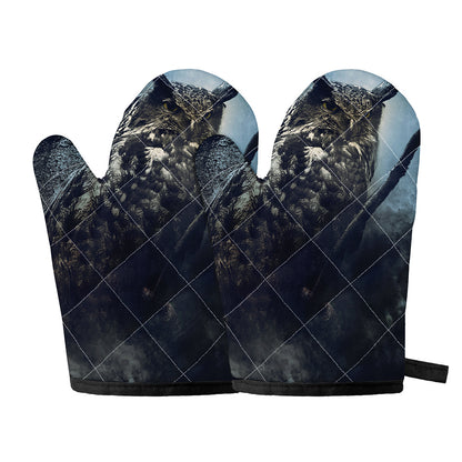 Owl At Night Print Oven Mitts
