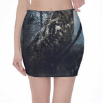 Owl At Night Print Pencil Mini Skirt