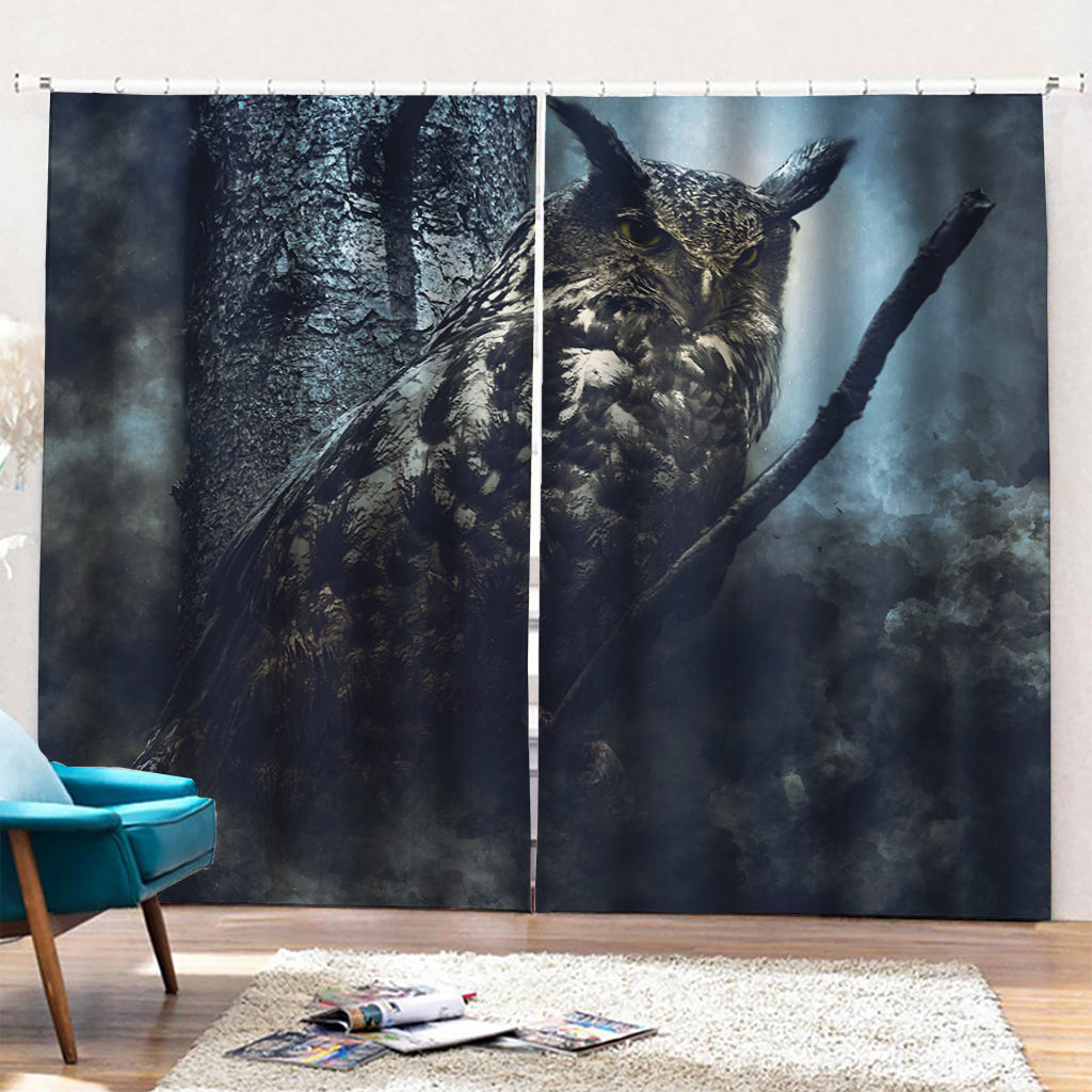 Owl At Night Print Pencil Pleat Curtains