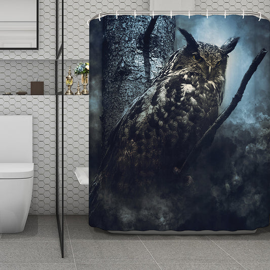 Owl At Night Print Polyester Shower Curtain