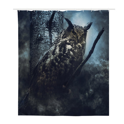Owl At Night Print Polyester Shower Curtain