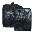 Owl At Night Print Pot Holders With Pocket