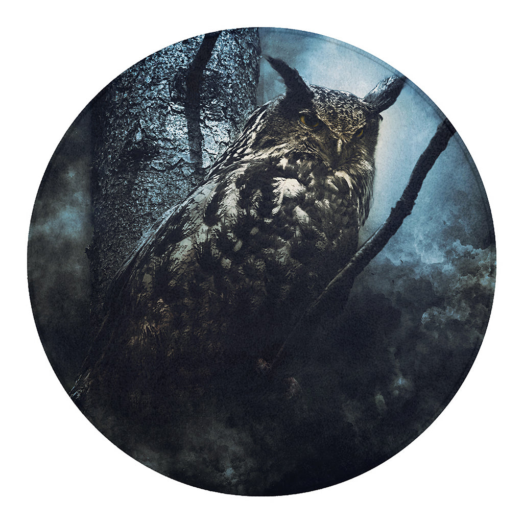 Owl At Night Print Round Blanket
