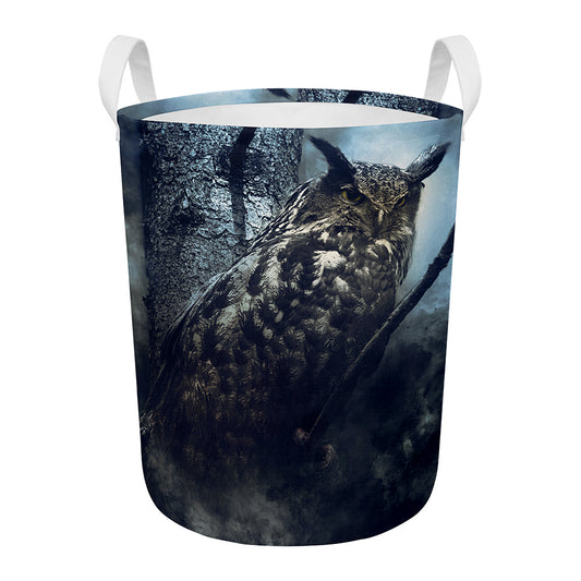 Owl At Night Print Round Laundry Basket