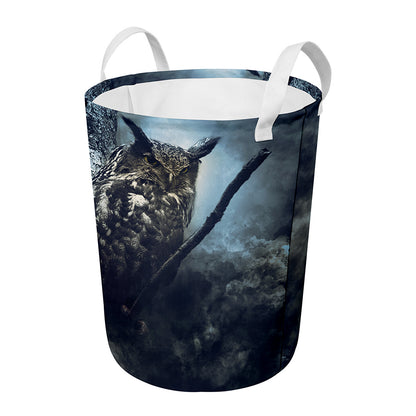 Owl At Night Print Round Laundry Basket