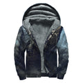 Owl At Night Print Sherpa Lined Zip Up Hoodie