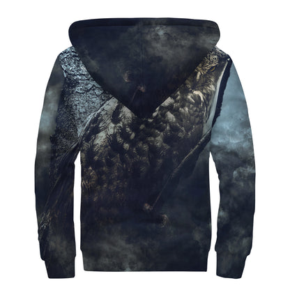 Owl At Night Print Sherpa Lined Zip Up Hoodie