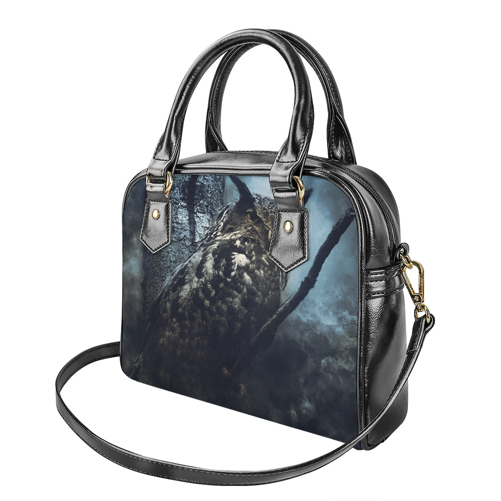 Owl At Night Print Shoulder Handbag