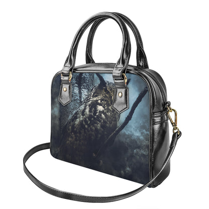 Owl At Night Print Shoulder Handbag