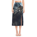 Owl At Night Print Side Slit Midi Skirt
