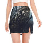 Owl At Night Print Side Slit Mini Skirt