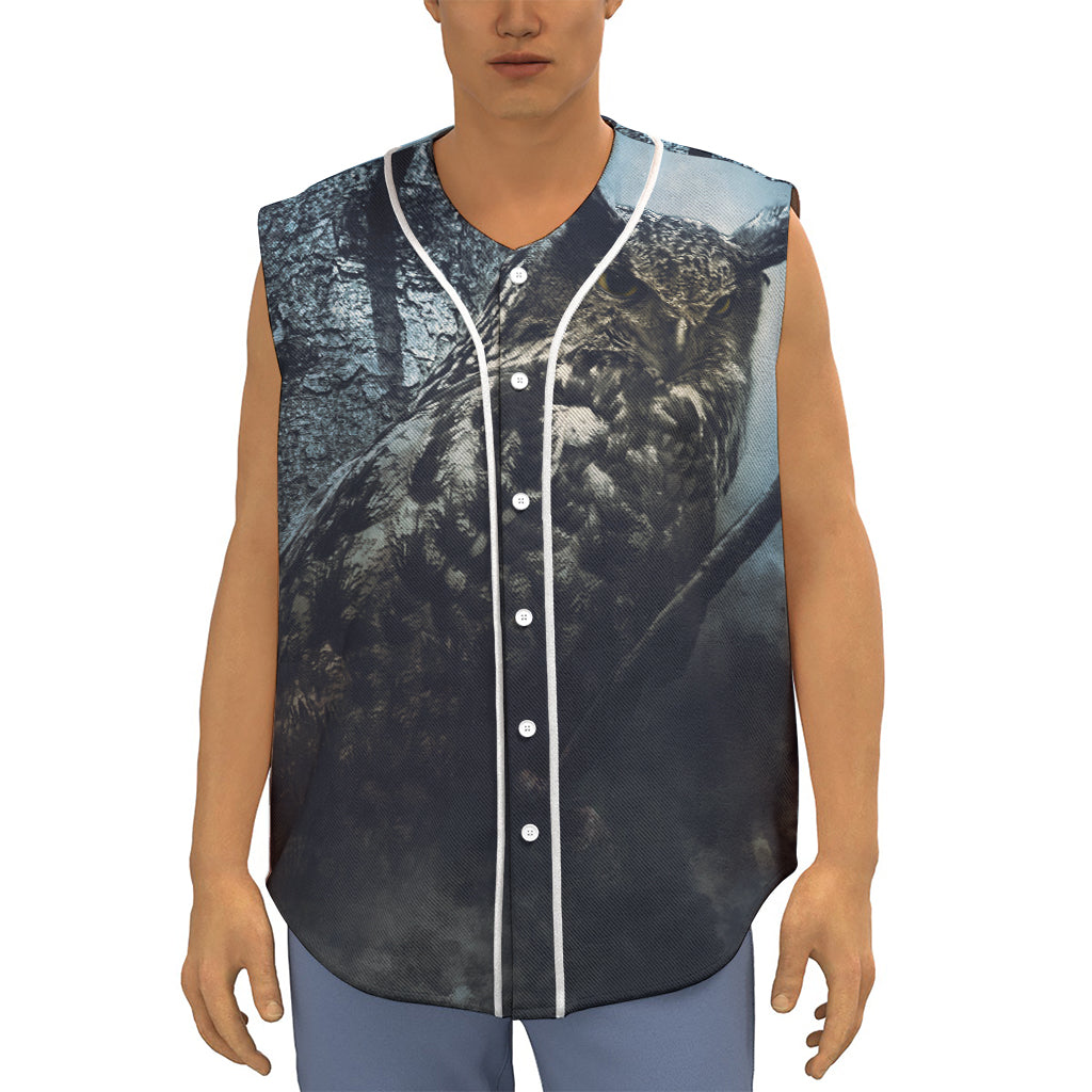 Owl At Night Print Sleeveless Baseball Jersey