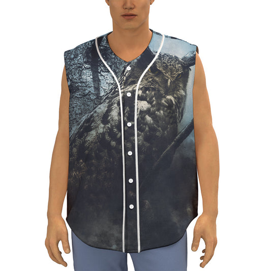 Owl At Night Print Sleeveless Baseball Jersey