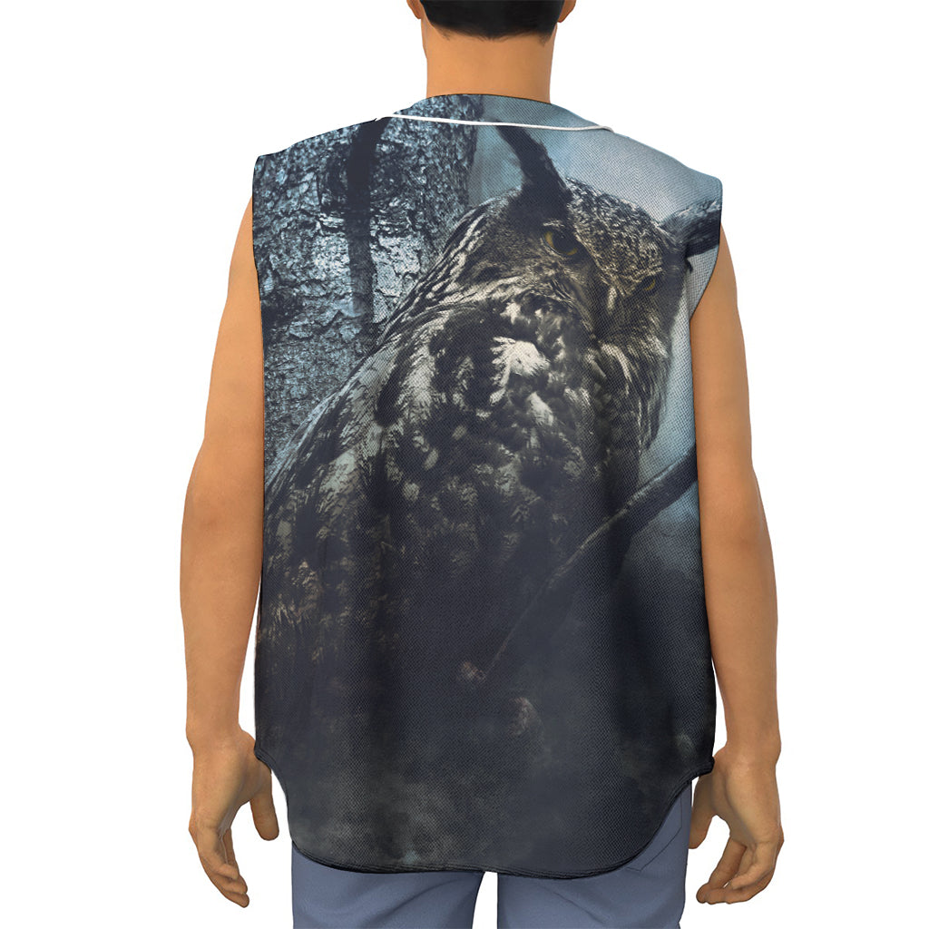 Owl At Night Print Sleeveless Baseball Jersey