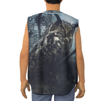Owl At Night Print Sleeveless Baseball Jersey