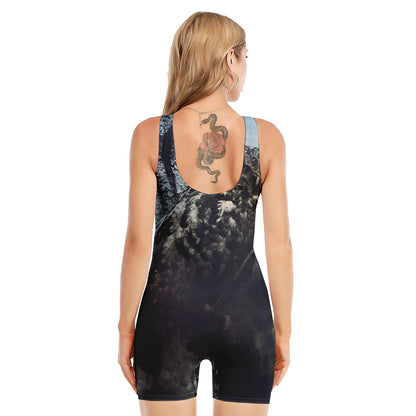 Owl At Night Print Sleeveless One Piece Swimsuit