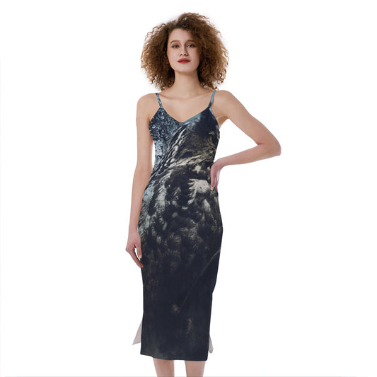 Owl At Night Print Slim Fit Midi Cami Dress