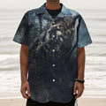 Owl At Night Print Textured Short Sleeve Shirt
