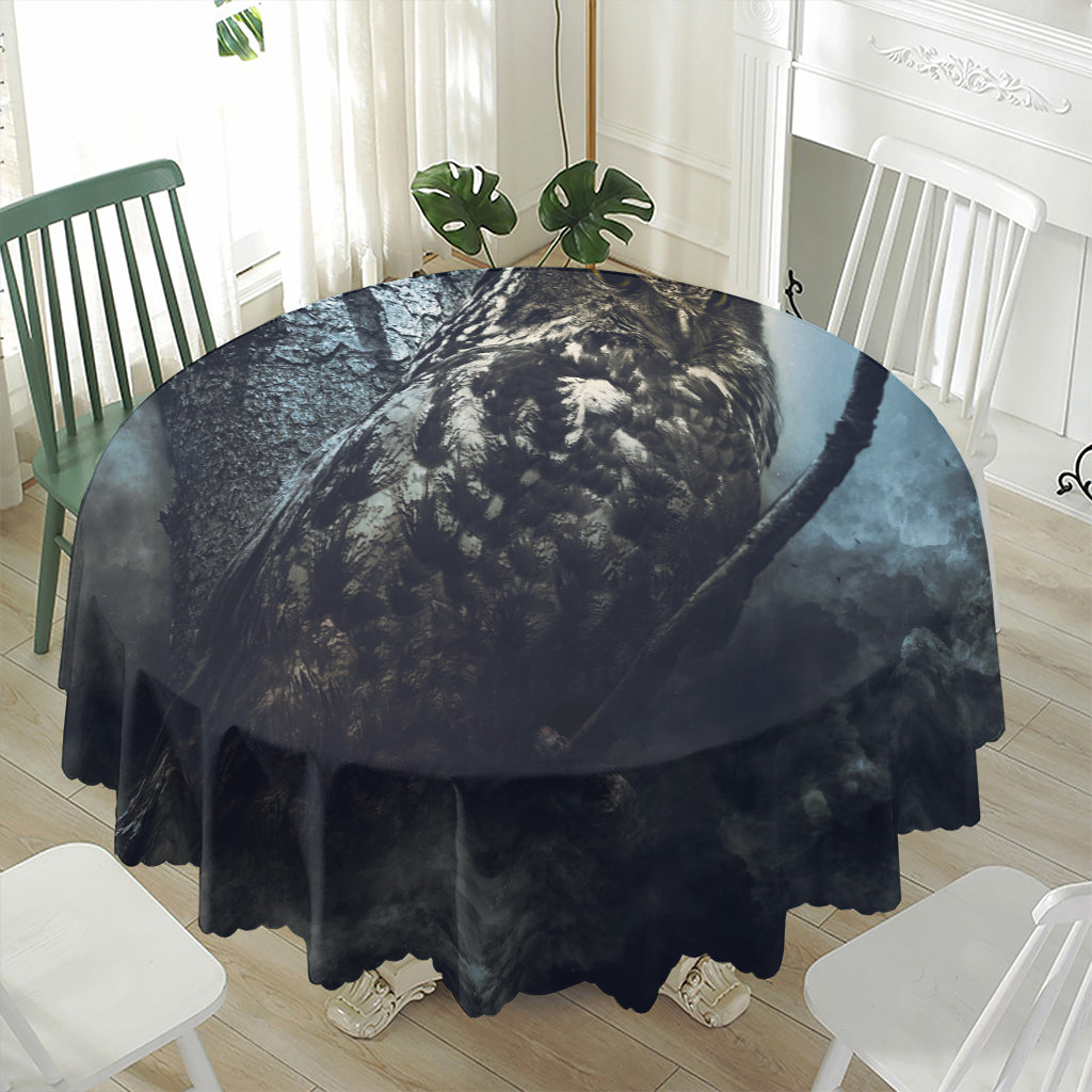 Owl At Night Print Waterproof Round Tablecloth