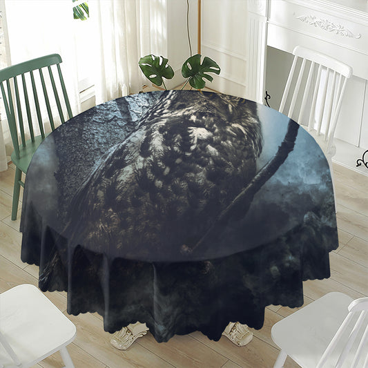 Owl At Night Print Waterproof Round Tablecloth