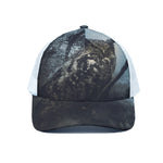 Owl At Night Print White Mesh Trucker Cap