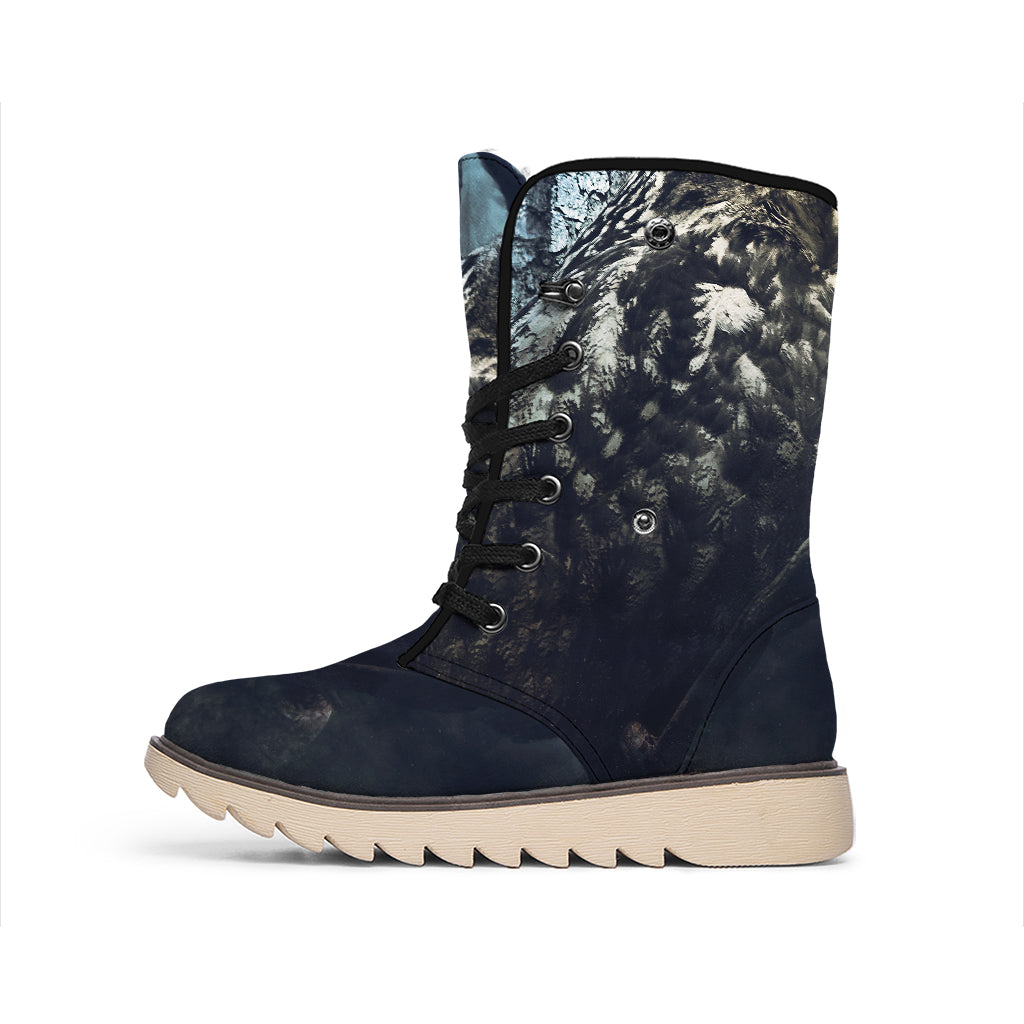 Owl At Night Print Winter Boots