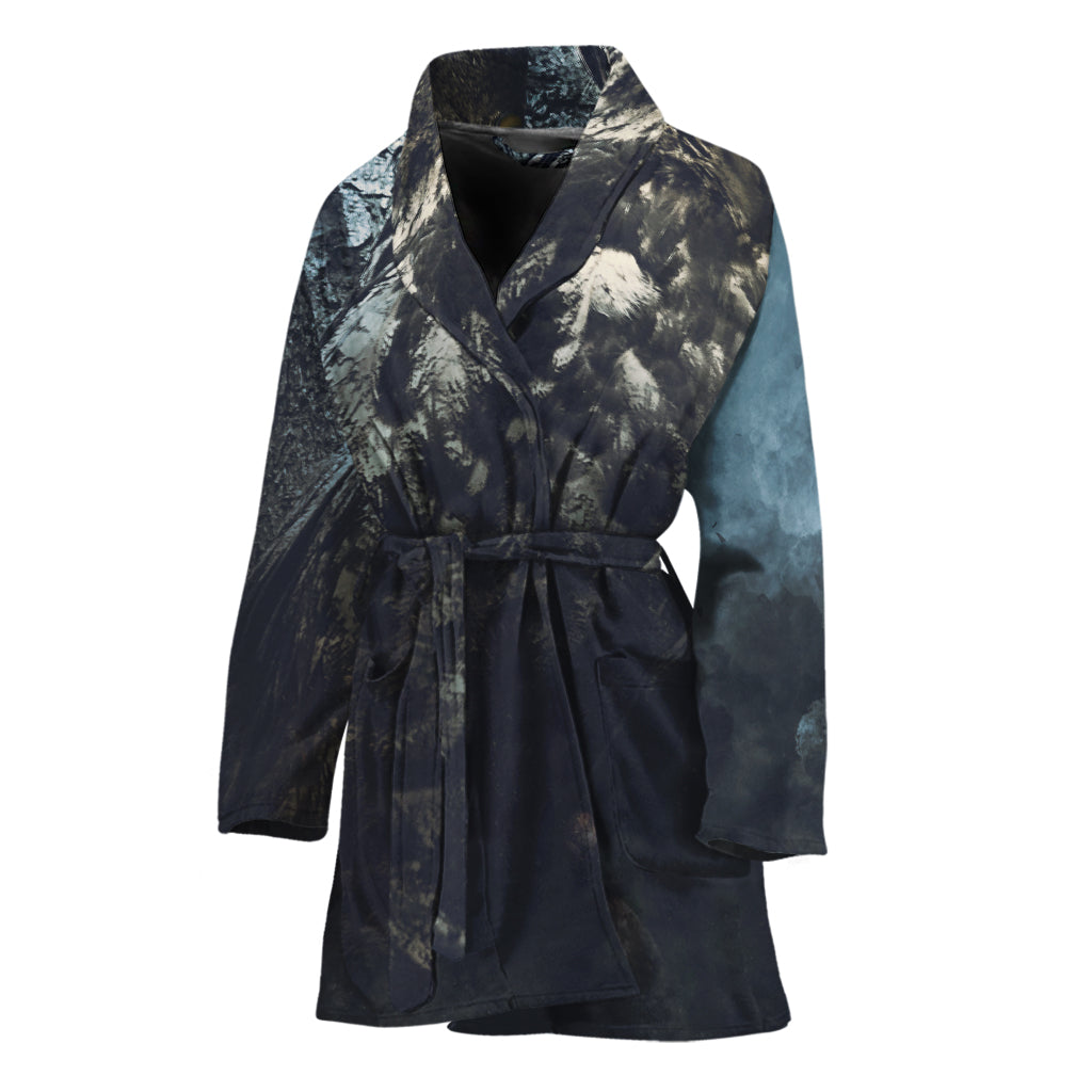 Owl At Night Print Women's Bathrobe