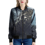 Owl At Night Print Women's Bomber Jacket