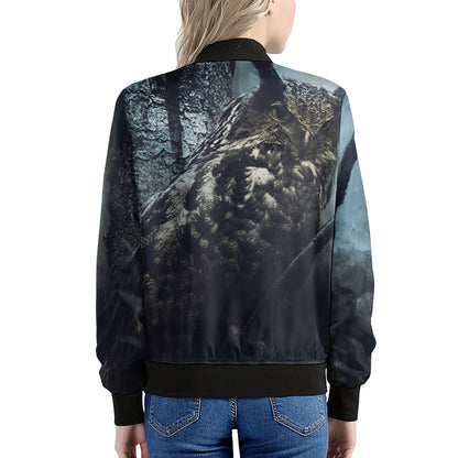 Owl At Night Print Women's Bomber Jacket