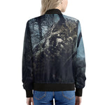 Owl At Night Print Women's Bomber Jacket