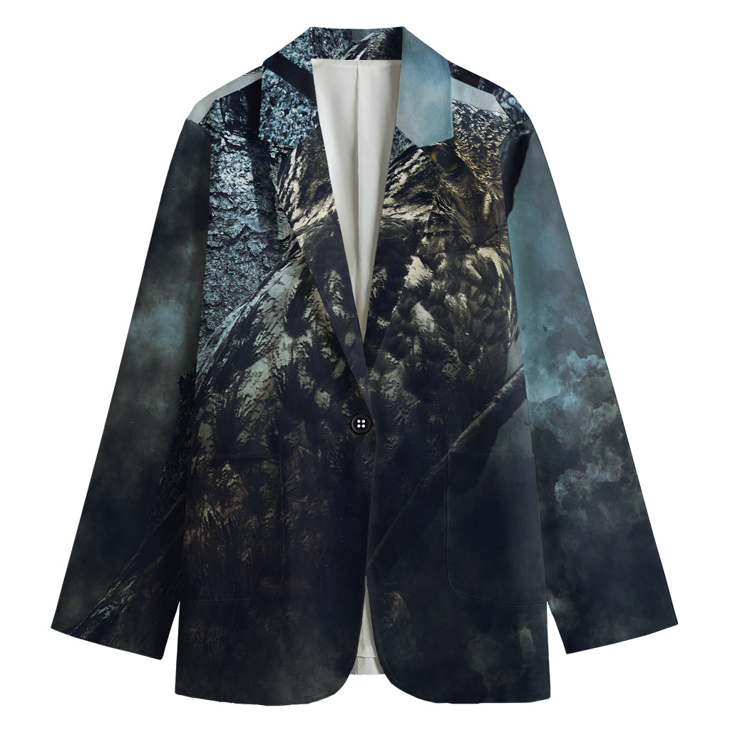 Owl At Night Print Women's Cotton Blazer