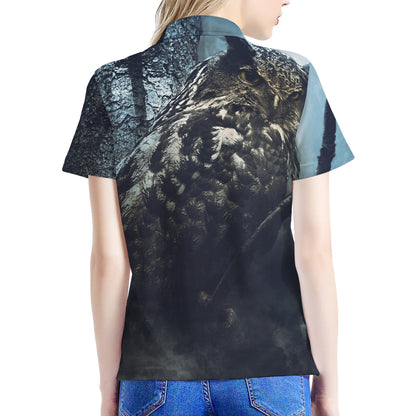 Owl At Night Print Women's Polo Shirt