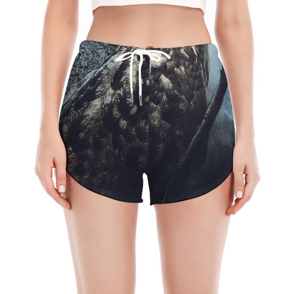 Owl At Night Print Women's Split Running Shorts
