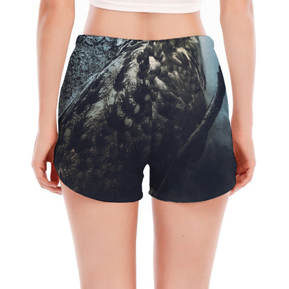 Owl At Night Print Women's Split Running Shorts