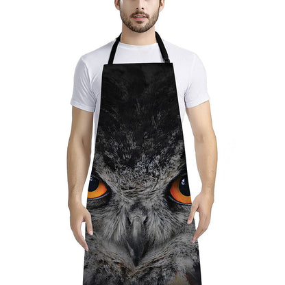 Owl Eyes Print Bib Apron With Pocket