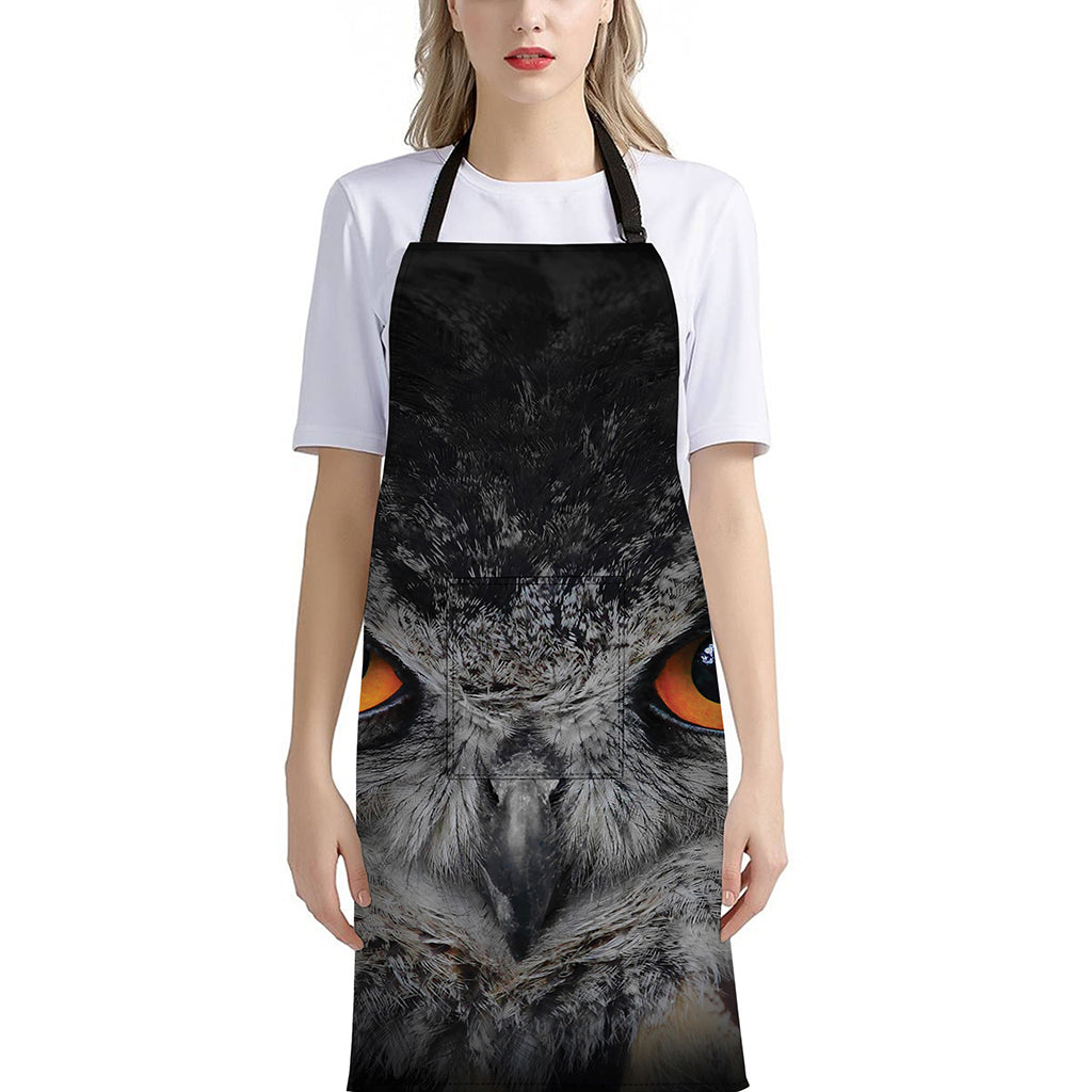 Owl Eyes Print Bib Apron With Pocket