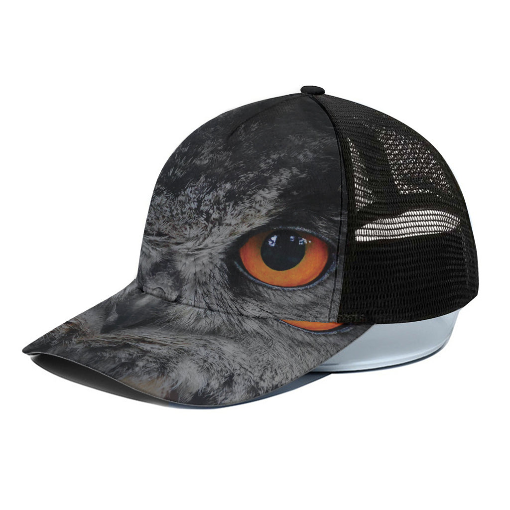Owl Eyes Print Black Mesh Trucker Cap