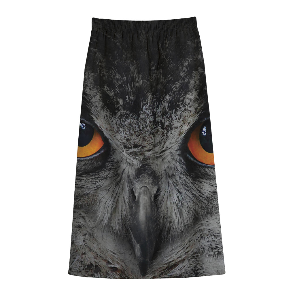 Owl Eyes Print Cotton Front Slit Maxi Skirt