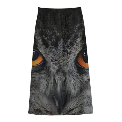 Owl Eyes Print Cotton Front Slit Maxi Skirt