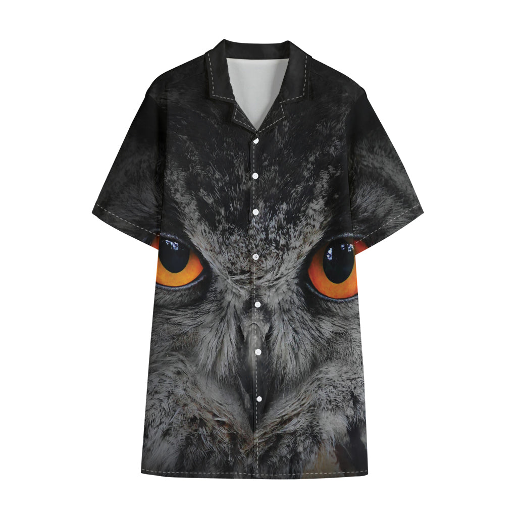 Owl Eyes Print Cotton Hawaiian Shirt