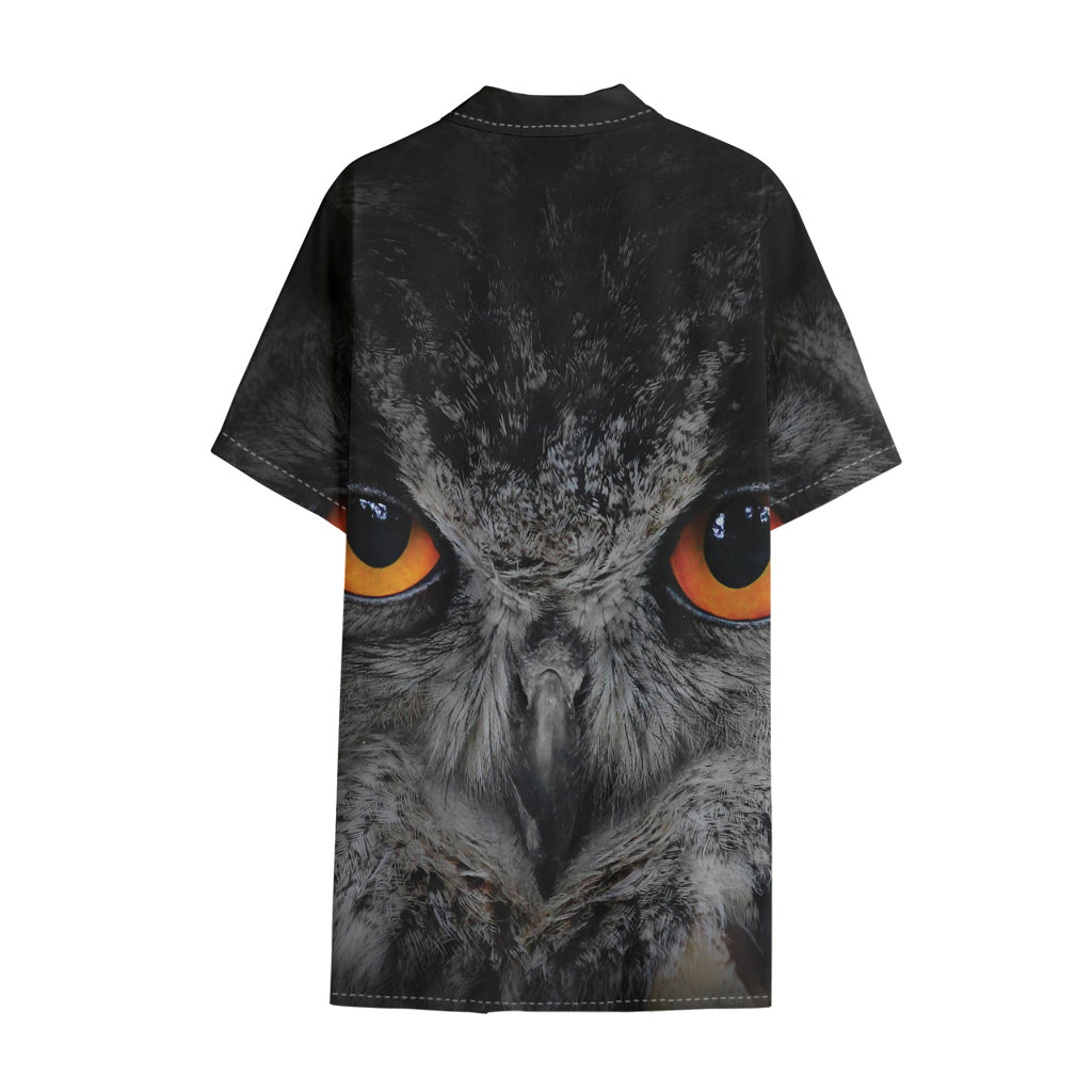 Owl Eyes Print Cotton Hawaiian Shirt
