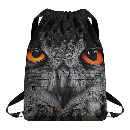Owl Eyes Print Drawstring Backpack